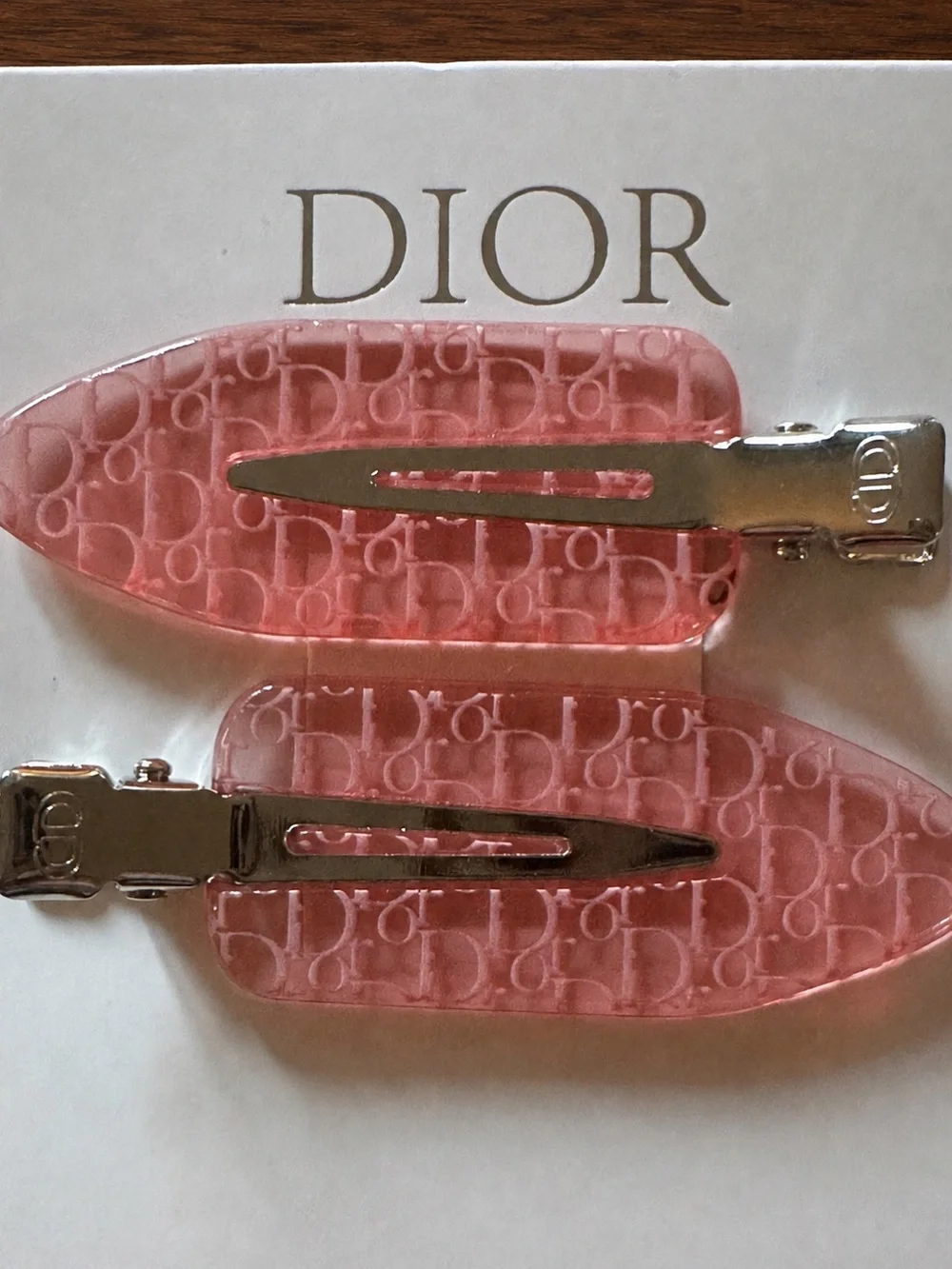 Dior Pink Monogram Resin Snap Hair Clips